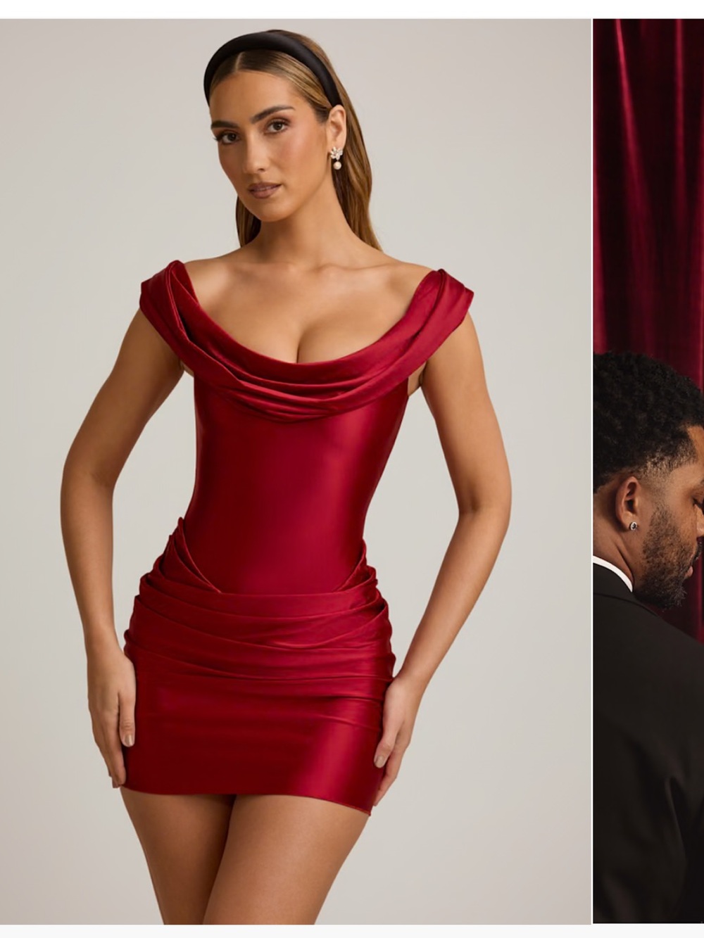 Oh Polly Scarlet Satin Cowl Neck Mini Dress